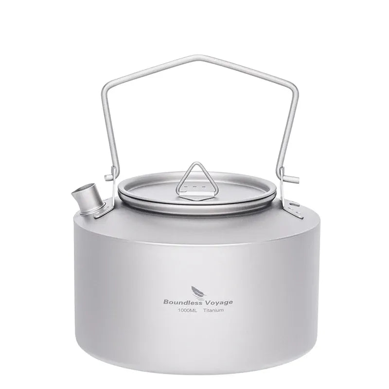 Camping kettle with handle on a white background
