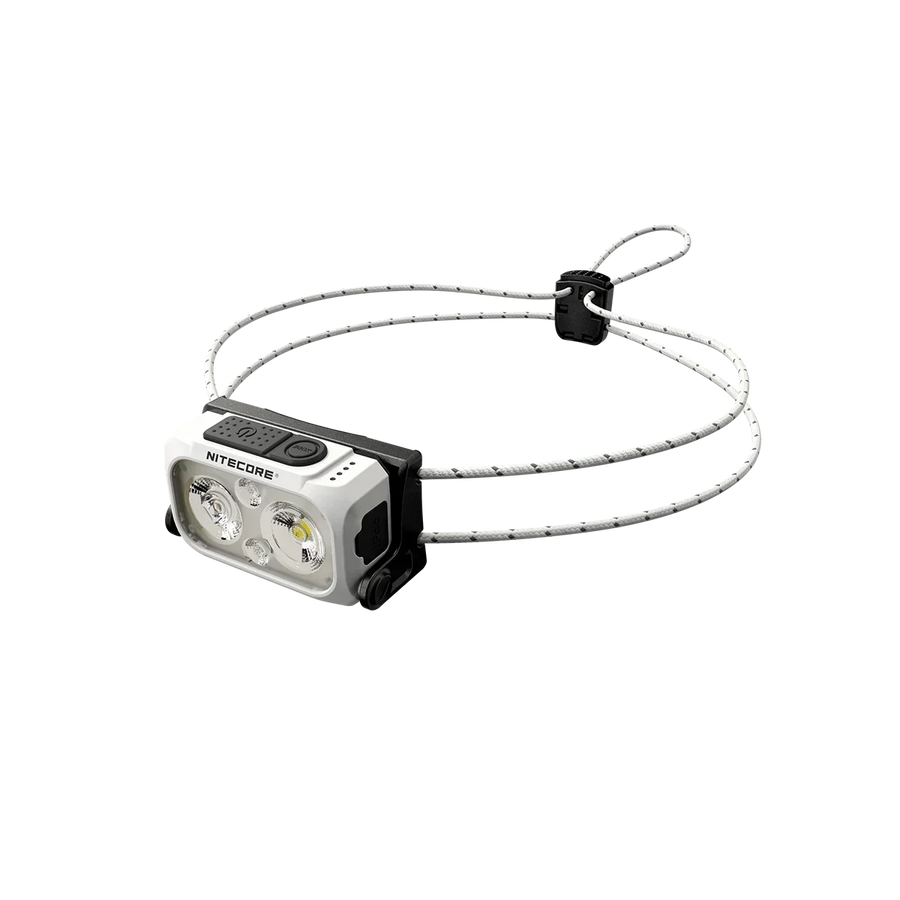 Nitecore headlight with a lanyard on a white background