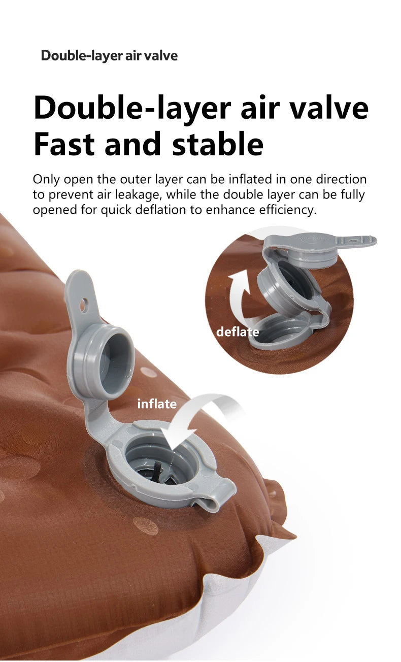 Double-layer air valve system with text explaining its functionality on an inflatable object.