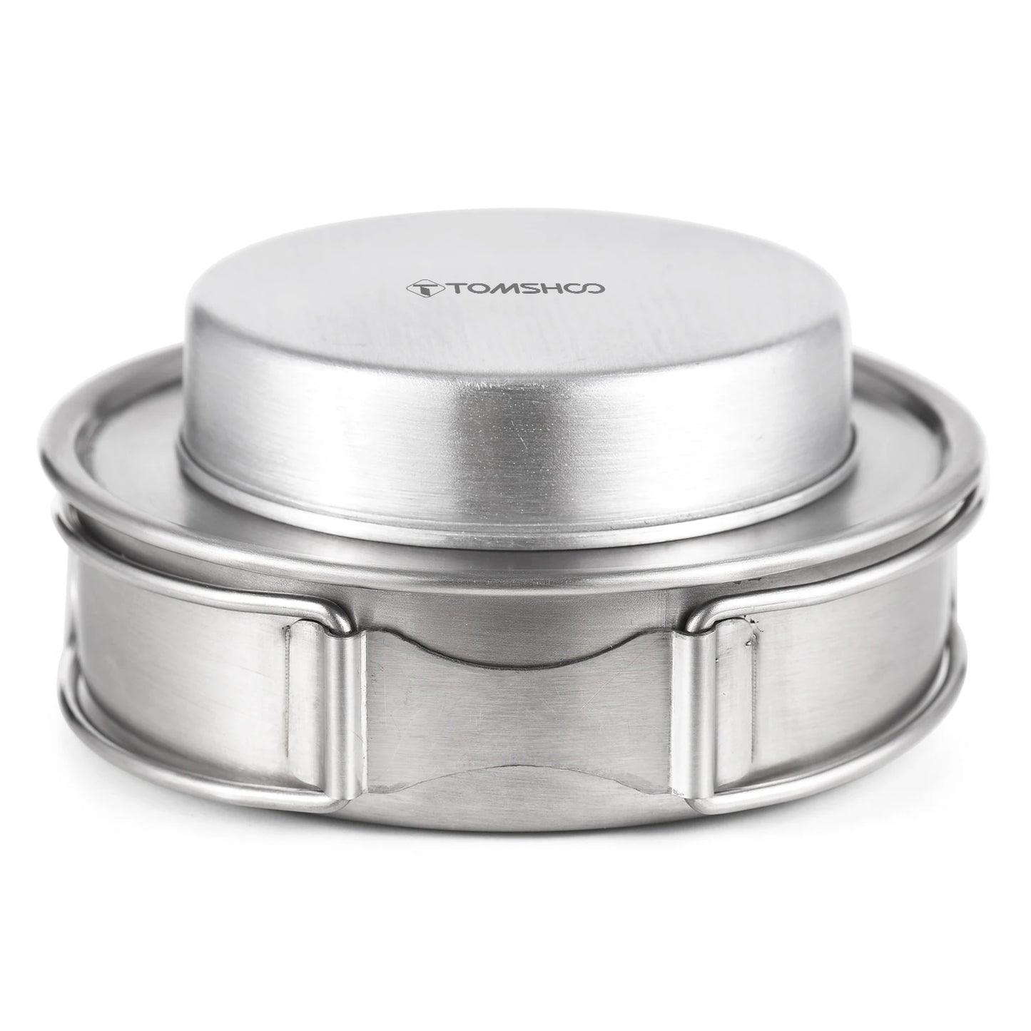 Silver metal stove with 'Tomshoo' branding on a white background