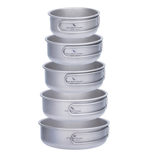 Set of five titanium bowls  stacked on a white background