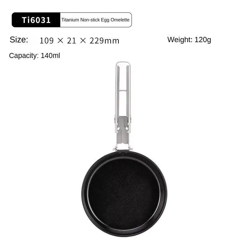 Titanium non-stick egg omelette pan with specifications on a white background