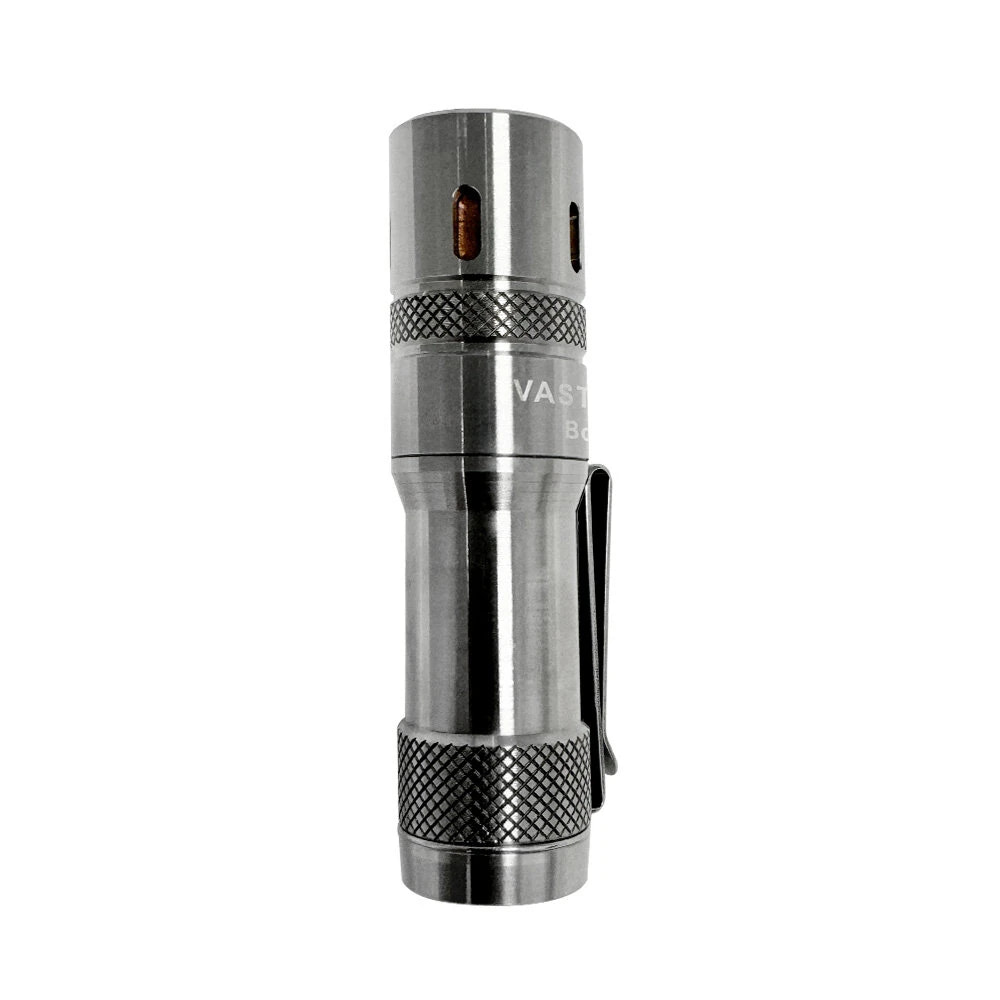 Silver flashlight with 'VASTLITE' branding on a white background