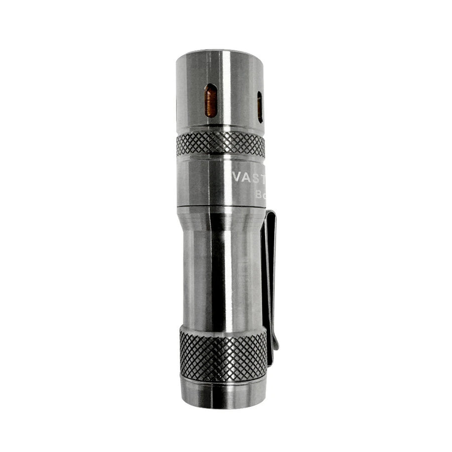 Silver flashlight with 'VASTLITE' branding on a white background