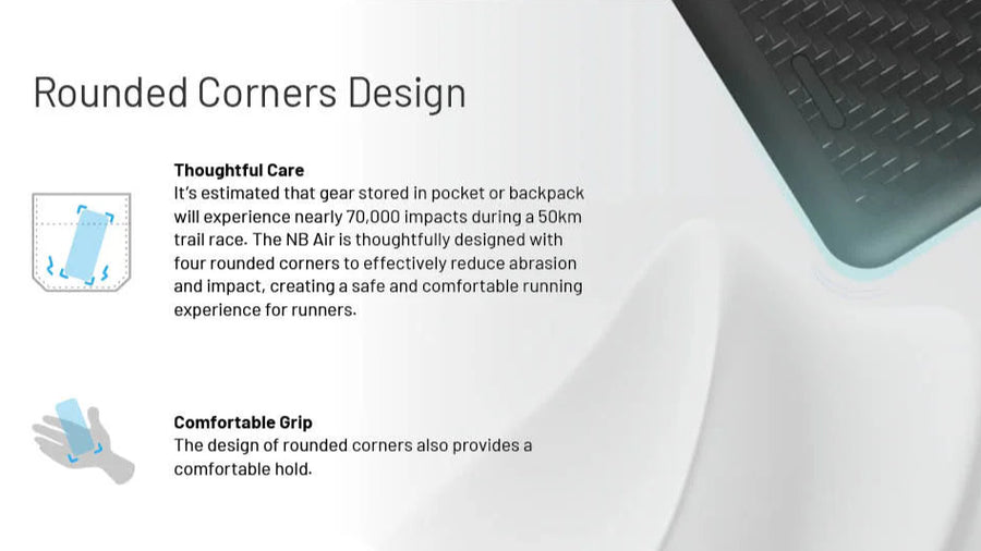 Product feature page with rounded corners design text and graphic on a white background