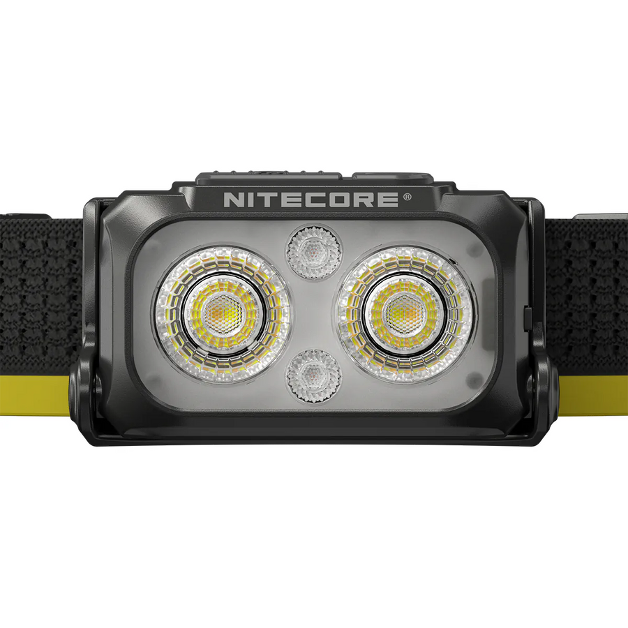 Nitecore headlight with dual LED lights on a white background