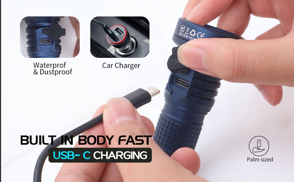 Hand holding a USB-C charging cable with features highlighted on a white background