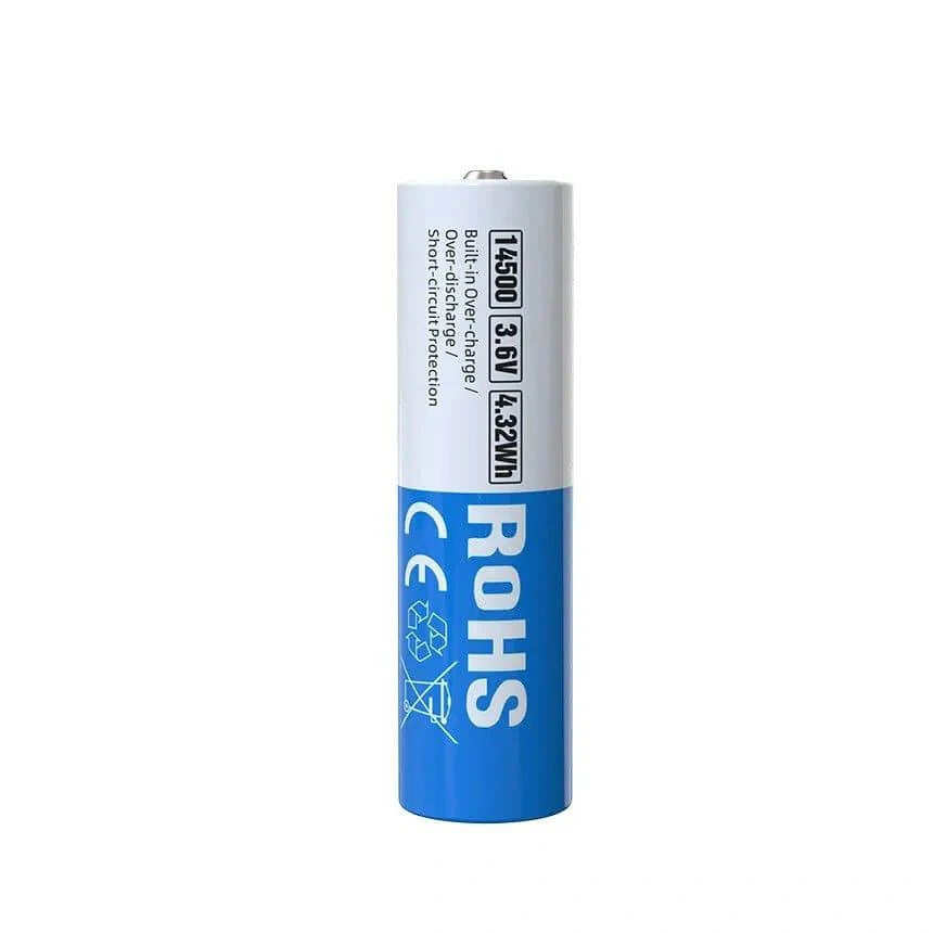 Battery with label showing specifications on a white background