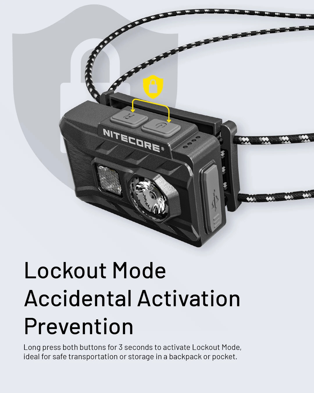 Nitecore device with lockout mode feature on a light gray background