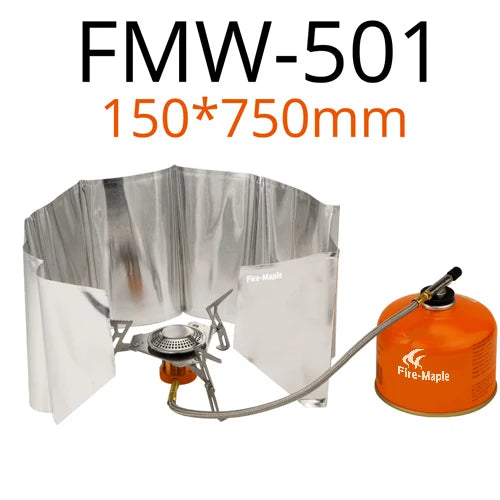 Portable stove with fire shield and orange fuel canister on a white background, featuring 'Fire-Maple' branding.