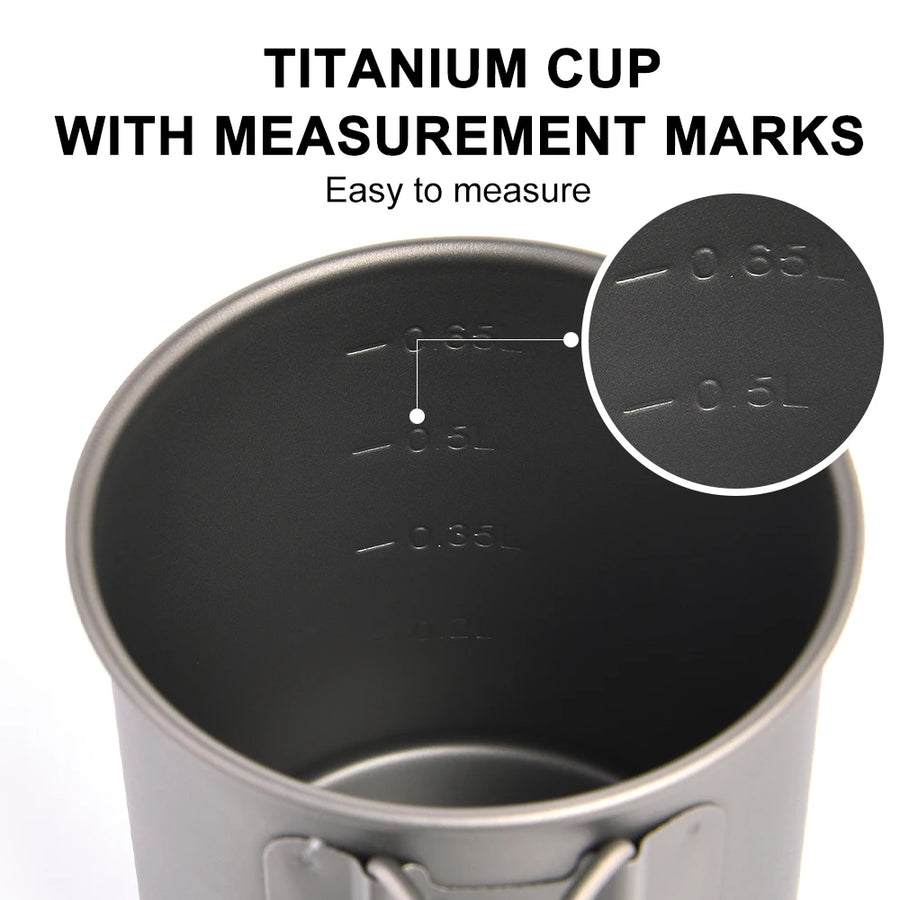 Titanium cup with measurement marks on a white background