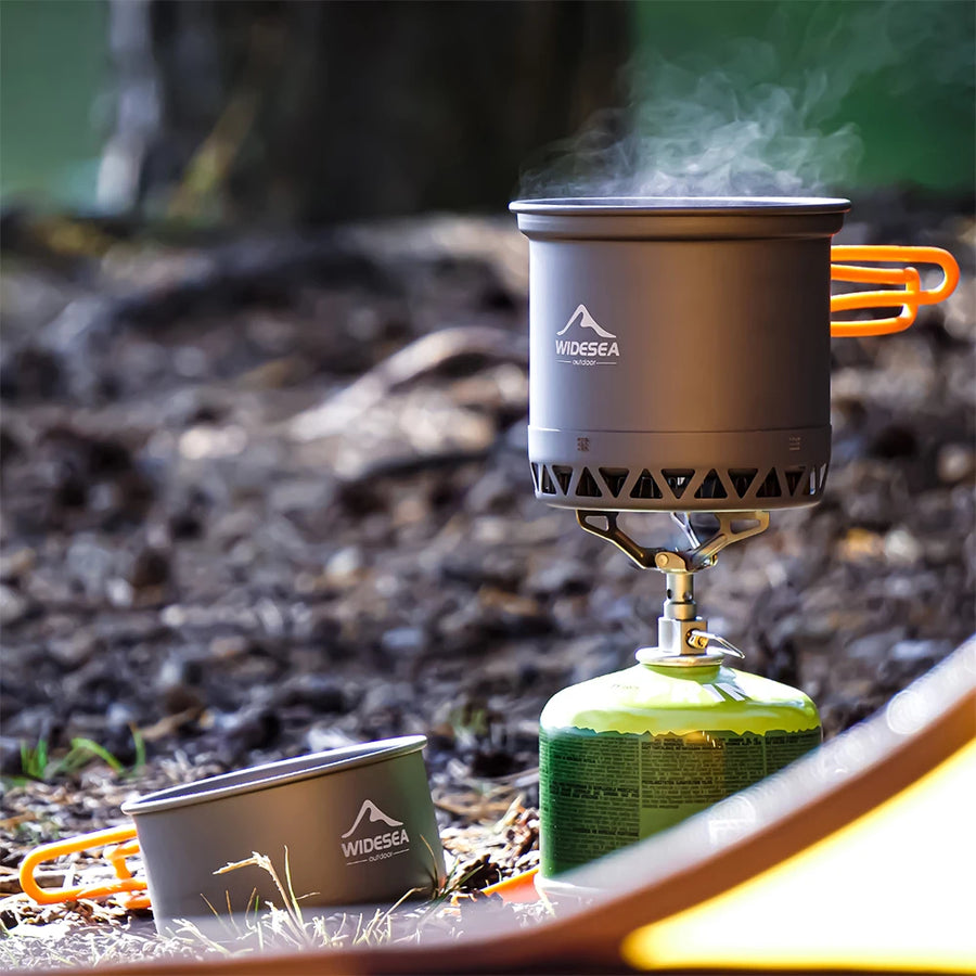Widesea camping stove with a pot on a natural background