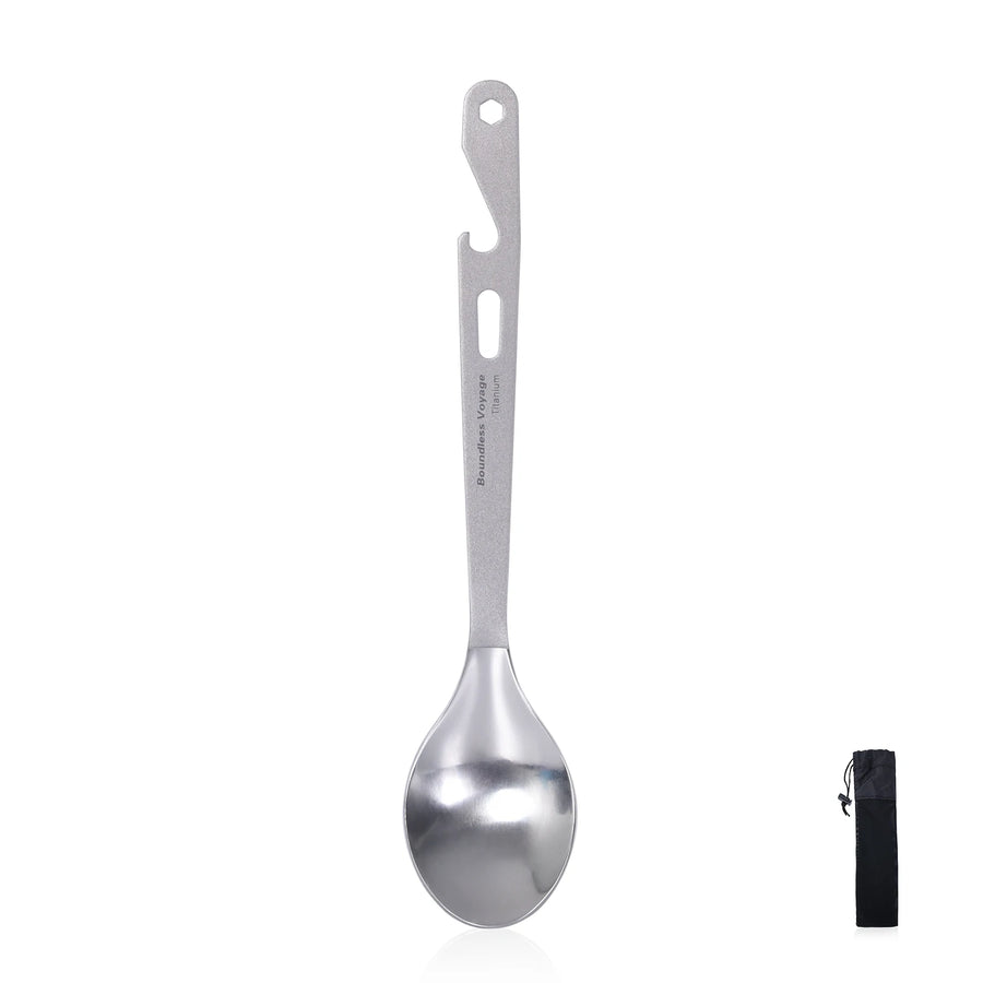 Silver spoon with a black carrying case on a white background