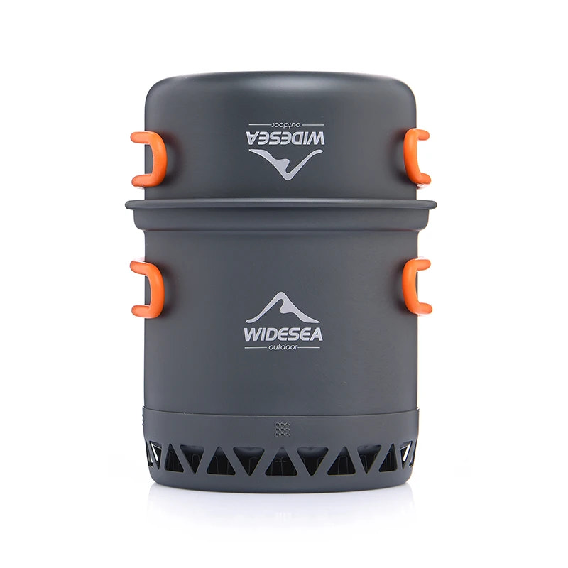 Gray pot set with orange handles and Widesea logo on a white background