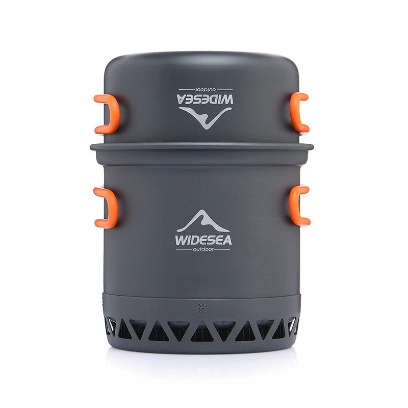 Gray pot set with orange handles and Widesea logo on a white background