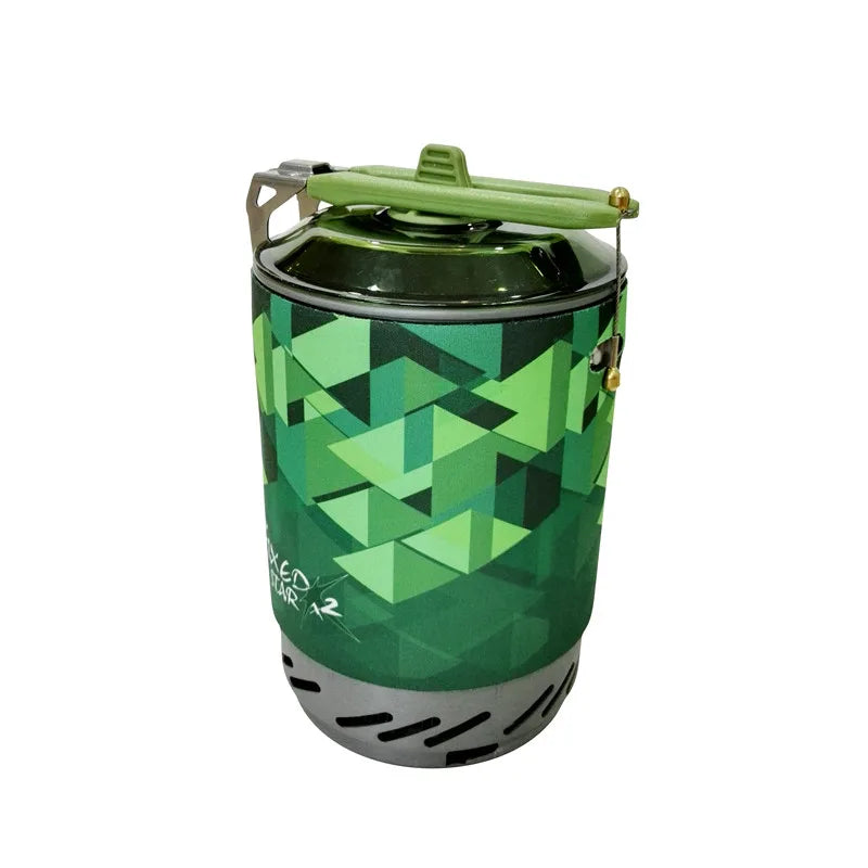 Green geometric-patterned container on a white background
