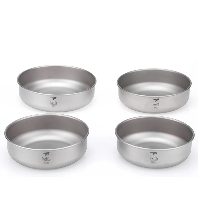 Set of four titanium bowls with 'Keith' branding on a white background