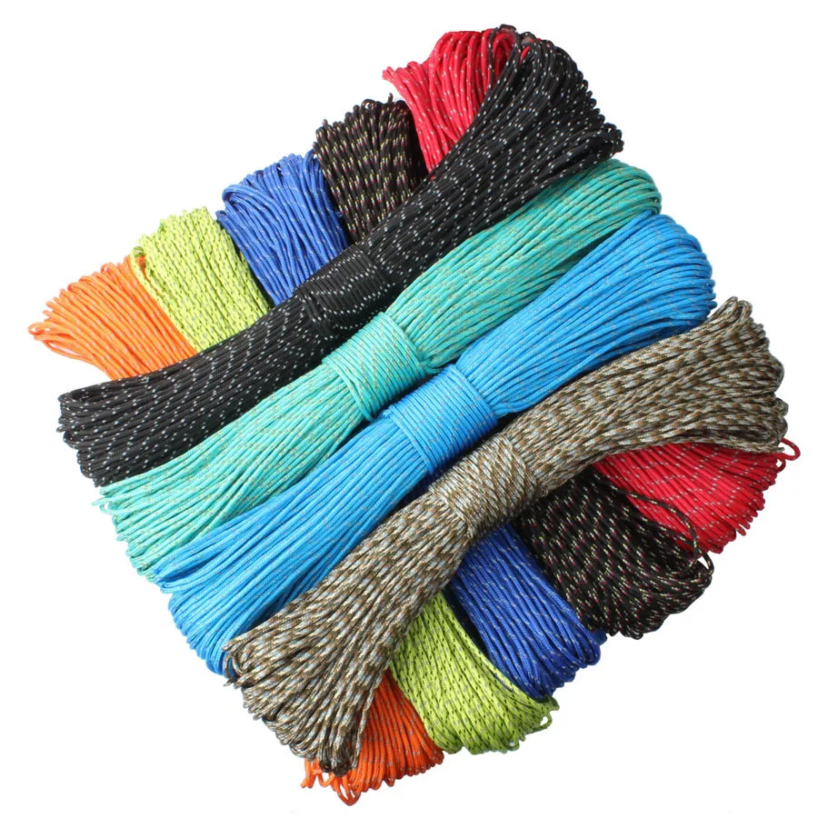 Assorted colorful paracord loops on a white background