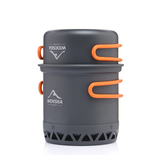 Gray cooking pot with orange handles and Widesea branding on a white background