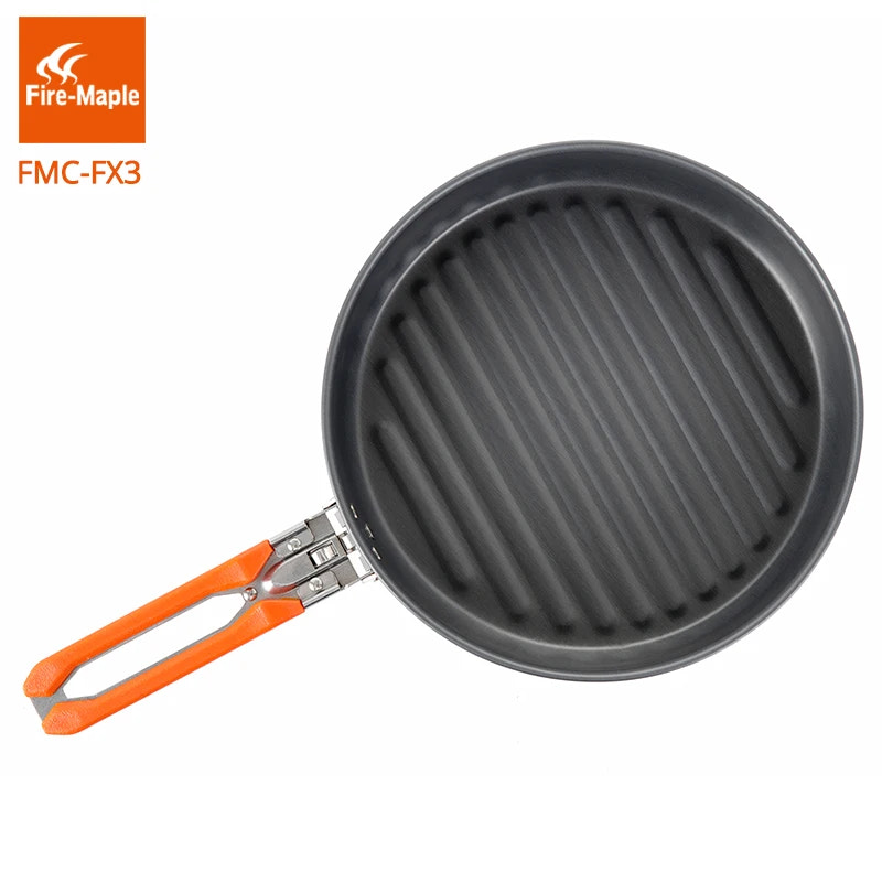 Black frying pan with orange handle and Fire-Maple logo on a white background