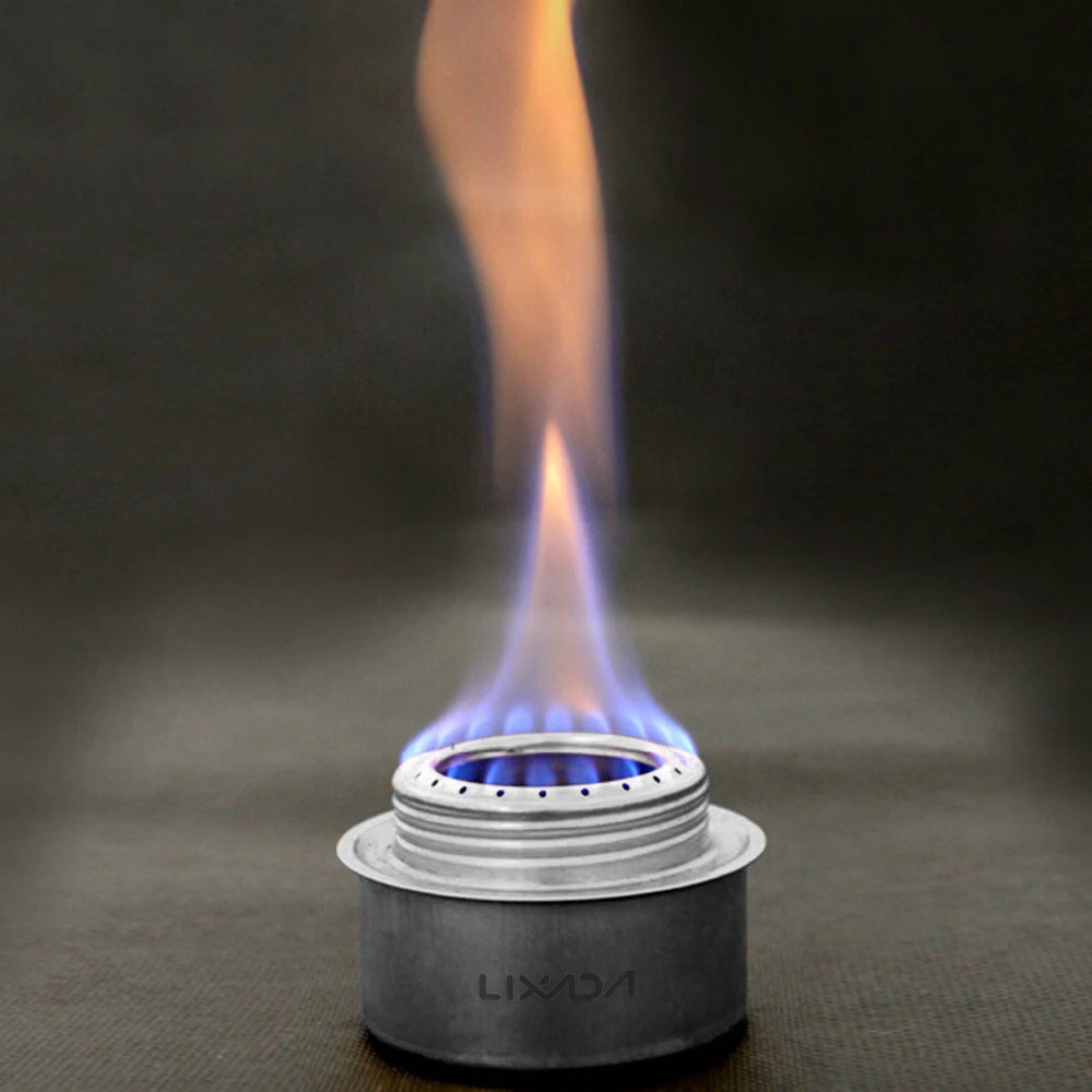 Close-up of a gas flame burning from a Lixada product on a dark background