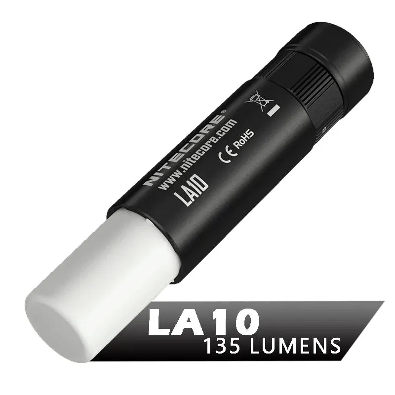 Black flashlight with white accent on a white background