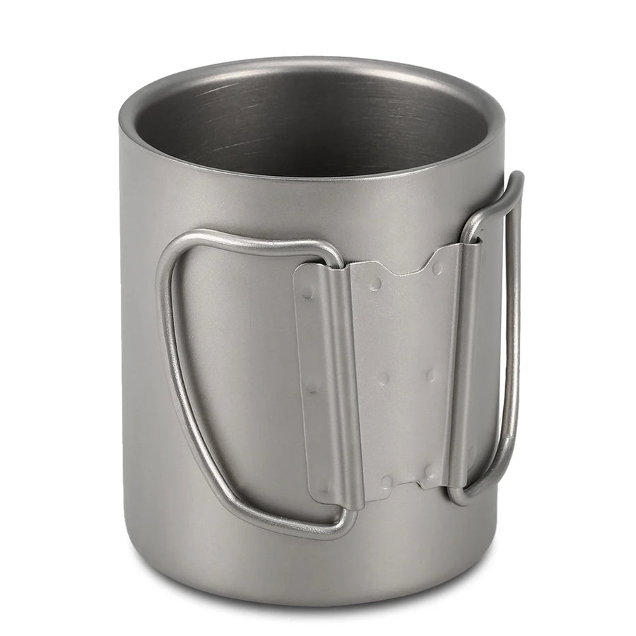 titanium mug with handles on a white background