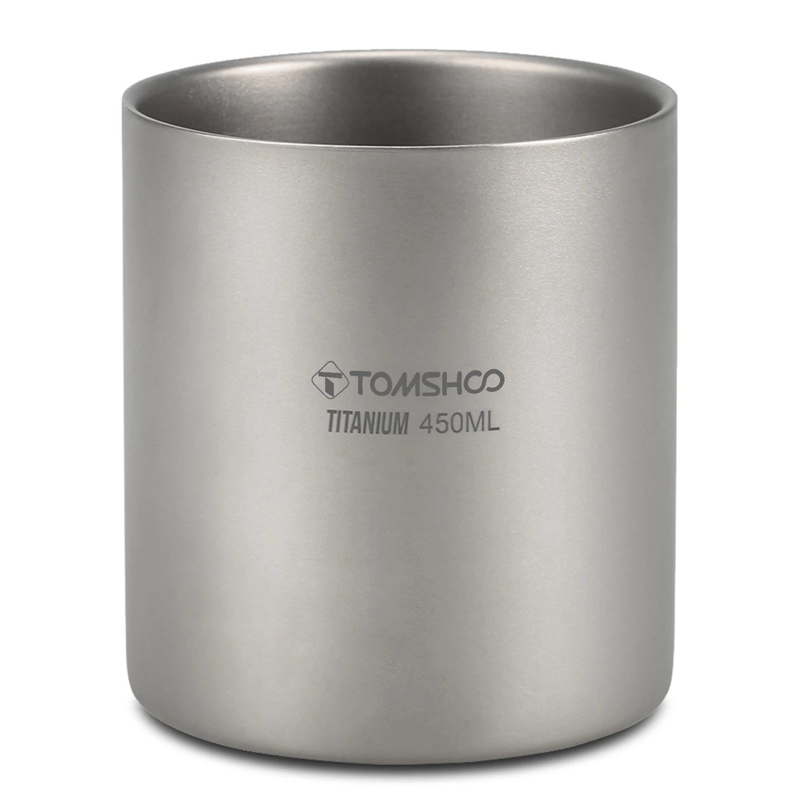 Titanium mug with 'TOMSHOO' branding on a white background