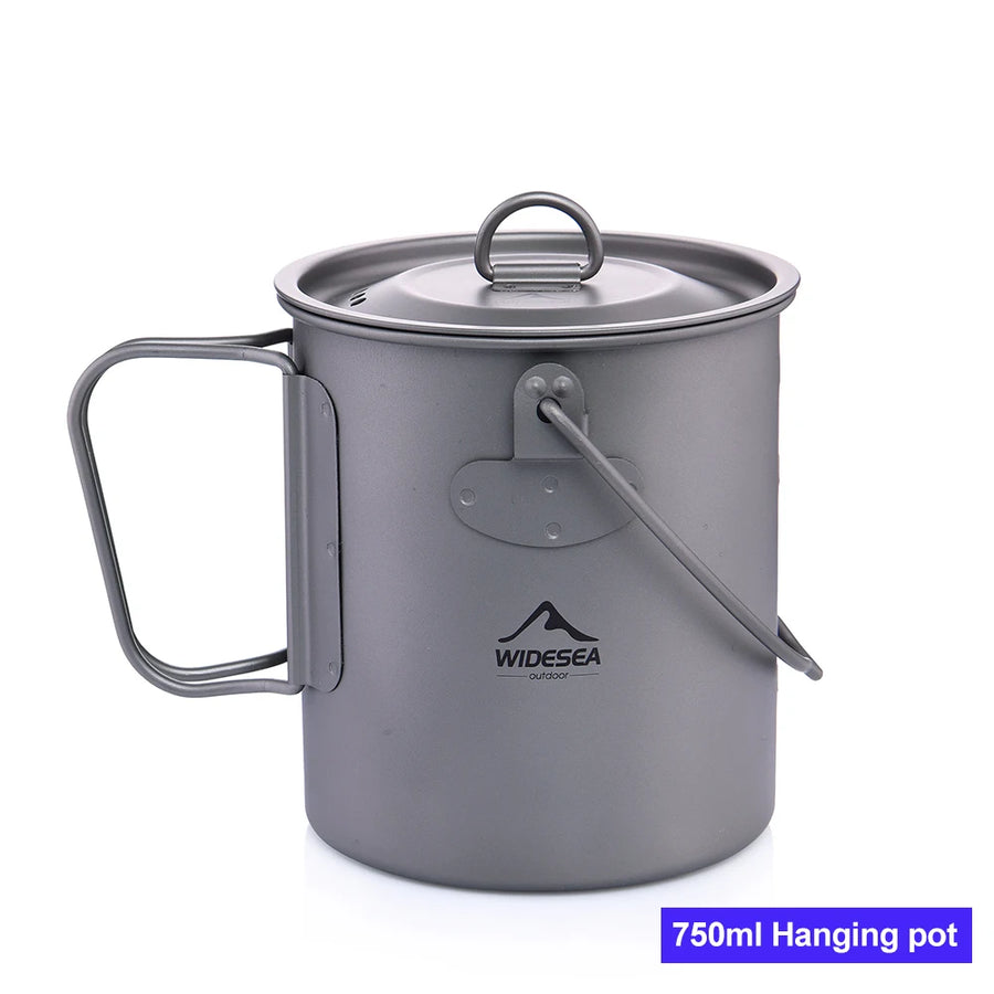 Gray hanging pot with handle and lid on a white background, featuring the Widesea brand.