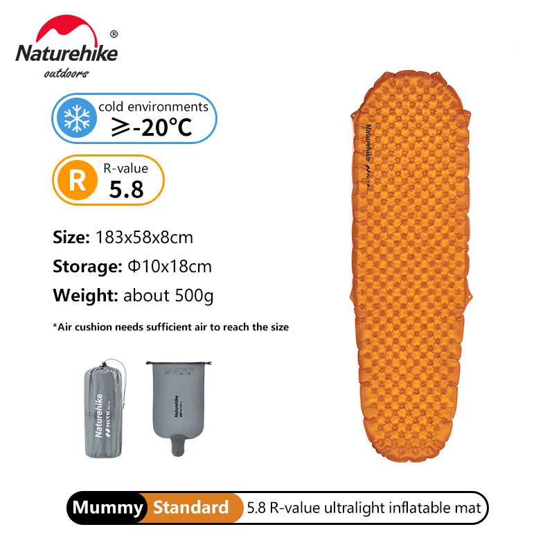 Naturehike ultralight inflatable mat with specifications on a white background
