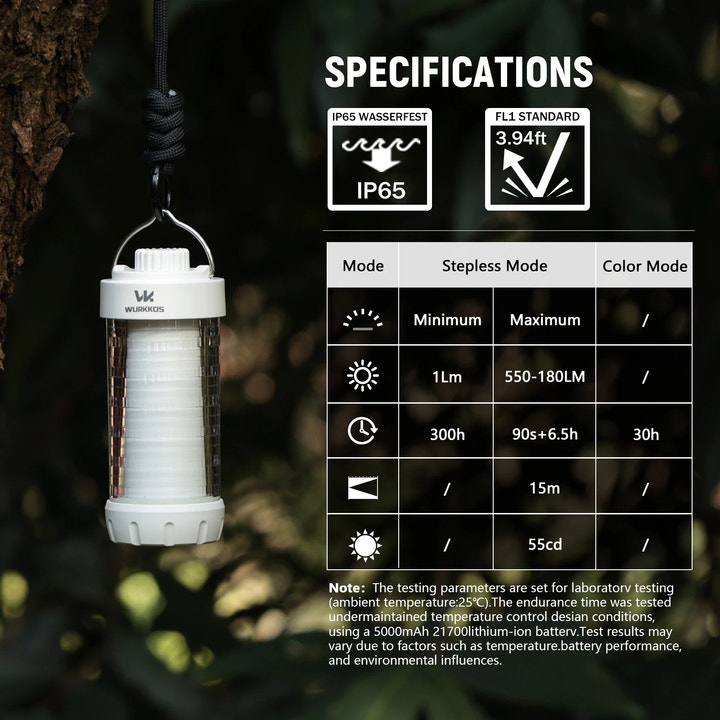 Lantern with specifications on a dark background
