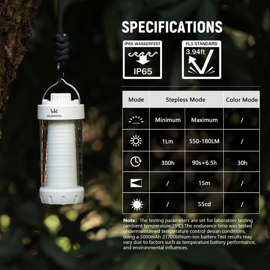 Lantern with specifications on a dark background