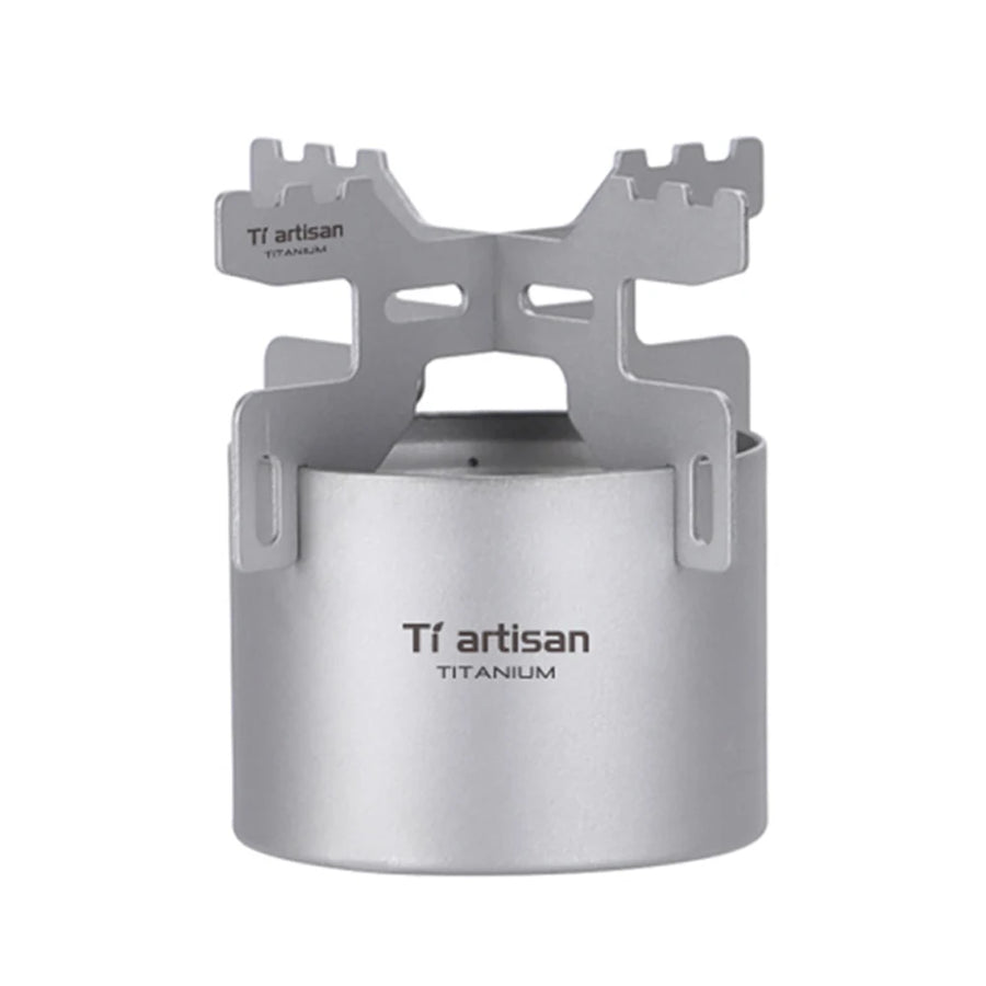 Titanium stove with 'Ti artisan' branding on a white background