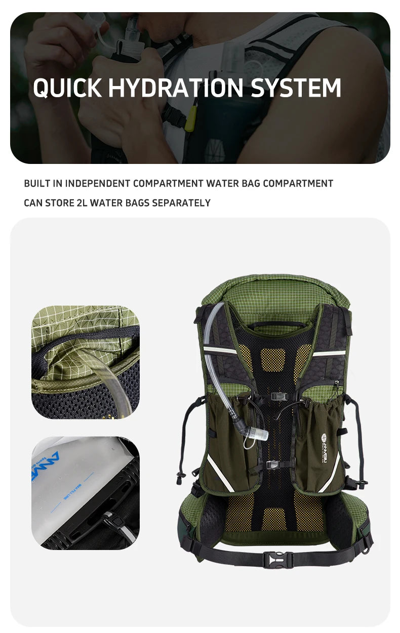 Green hydration backpack with quick hydration system on a white background