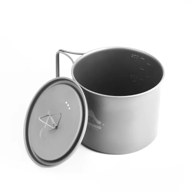 Silver camping mug with lid on a white background