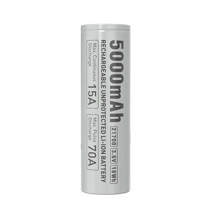 Silver cylindrical battery with text on a white background