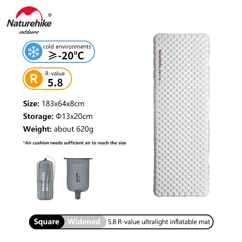 Naturehike ultralight inflatable mat with specifications on a white background