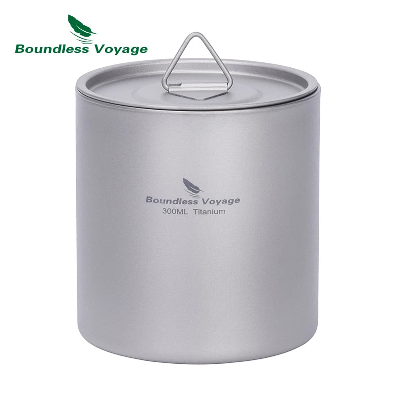 Titanium cup with lid labeled 'Boundless Voyage' on a white background