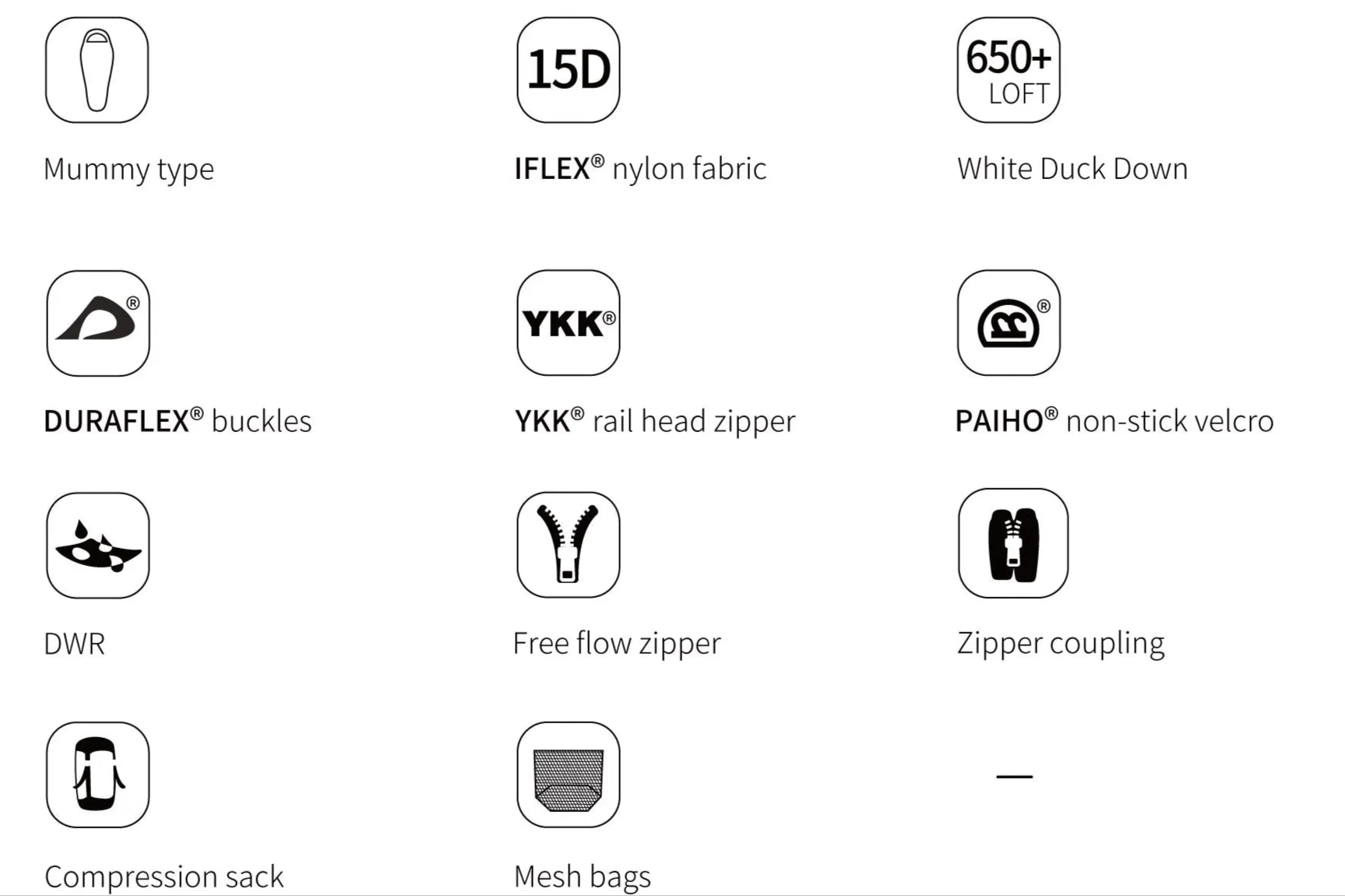 List of features with icons and text on a white background