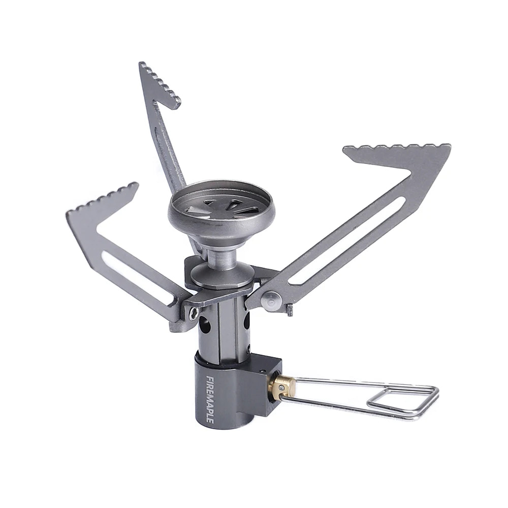 Portable camping stove with adjustable legs on a white background