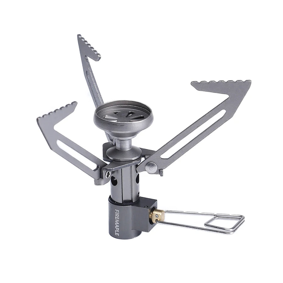 Portable camping stove with adjustable legs on a white background