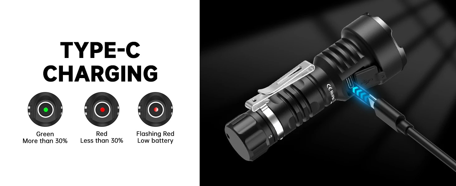 Type-C charging cable with LED indicators on a black background