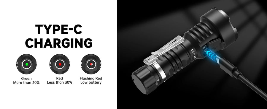 Type-C charging cable with LED indicators on a black background