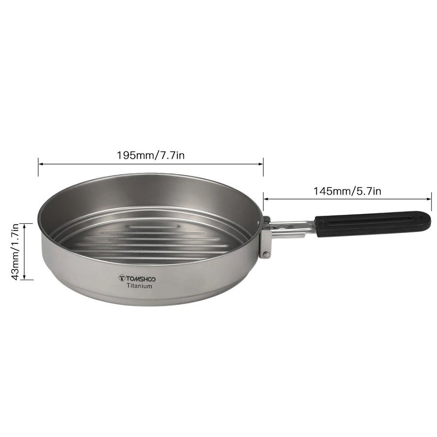 Titanium frying pan with dimensions labeled on a white background