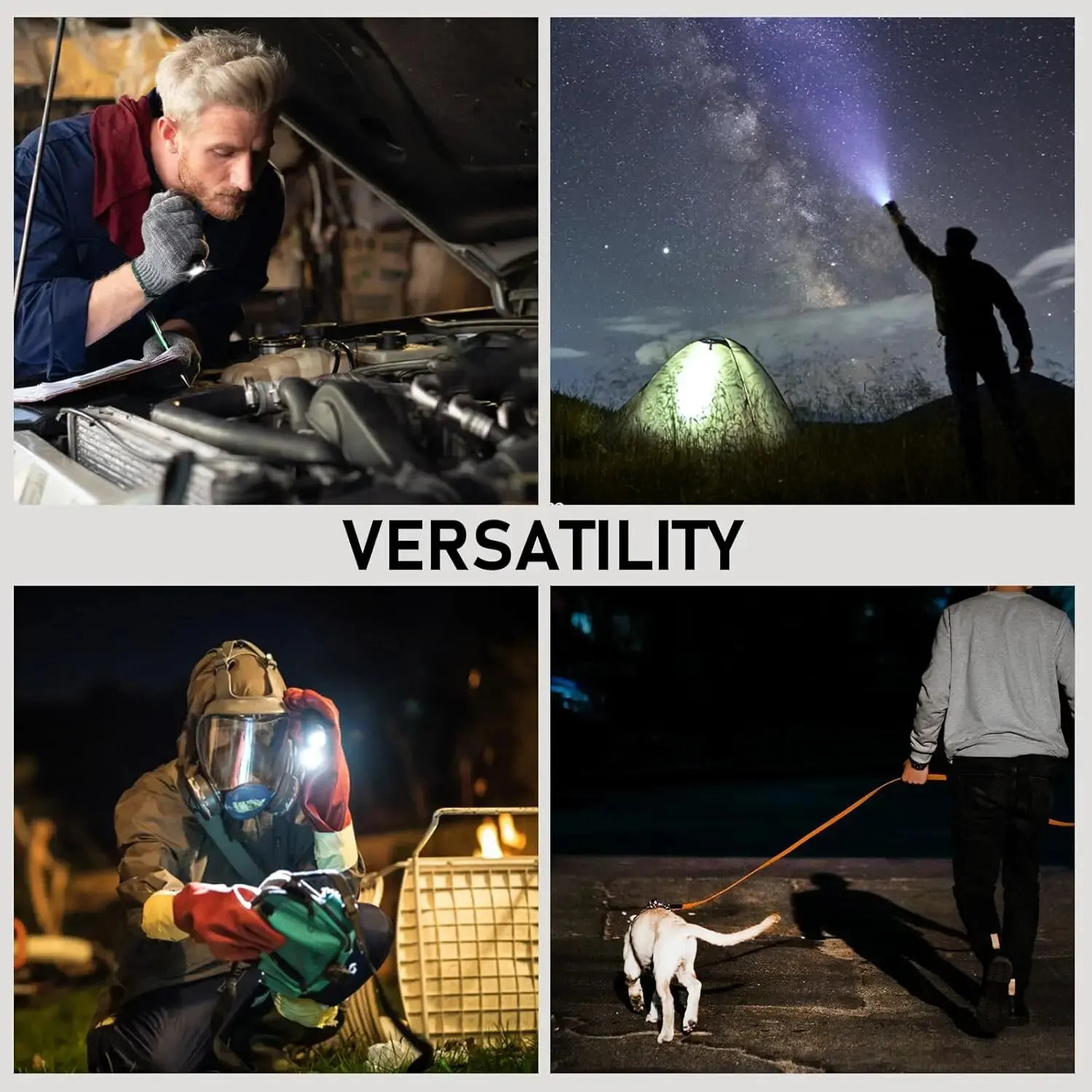 Collage of four images showing versatility with text 'VERSATILITY' in the center.