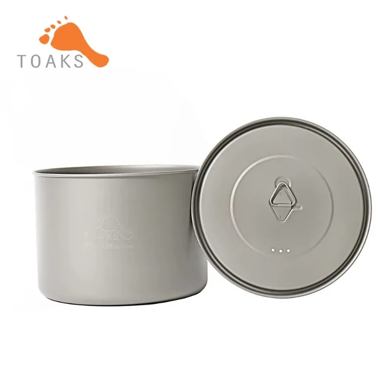 Gray metal camping pot with lid on a white background, featuring the Toaks brand.