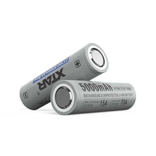 Two XTAR rechargeable batteries on a white background with XTAR branding.