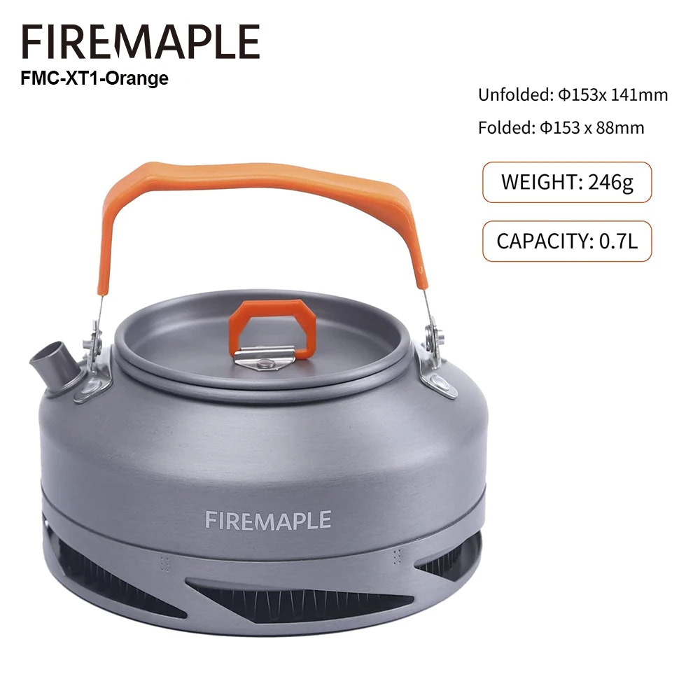 Firemaple camping kettle with orange handle on a white background