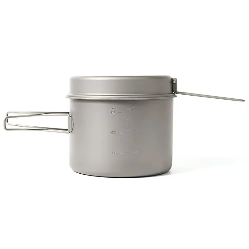 Titanium camping pot on a white background
