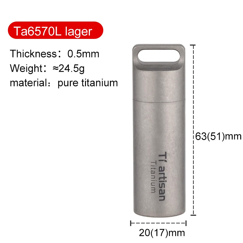 Titanium bottle with specifications on a white background